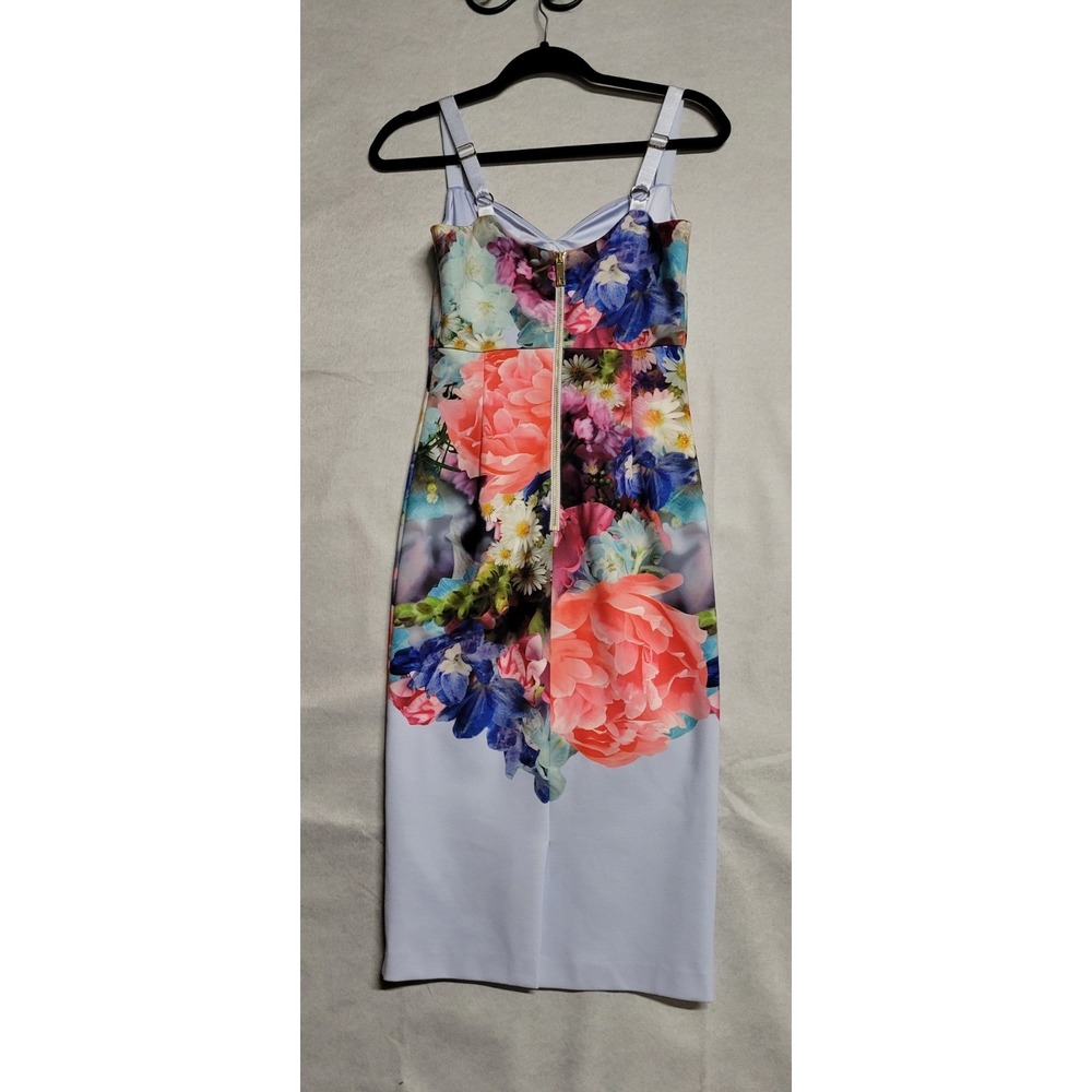Blue Multicolored Floral Print Adjustable Straps Short Ted Baker Tank Dress Sz S - Picture 2 of 9